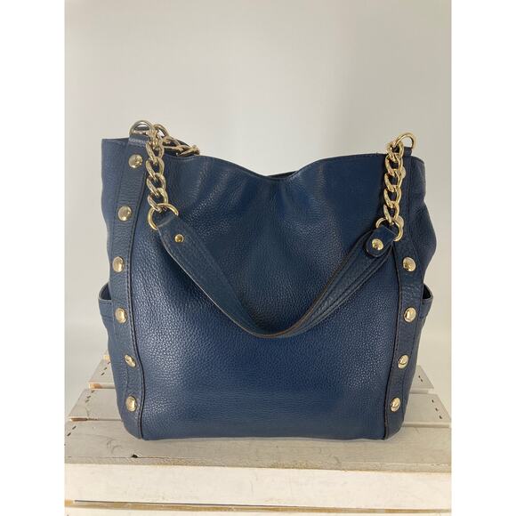 MICHAEL KORS, LARGE NAVY PEBBLED LEATHER SHOULDER BAG (ASIS) - Picture 3 of 16